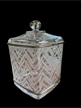 Tahari Clear Glass Zigzag Pattern Canister with Lid